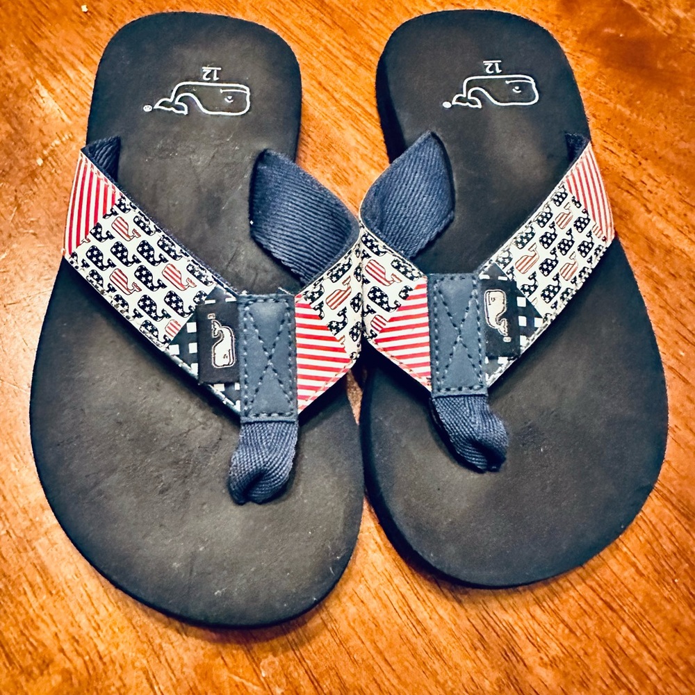 Vineyard Vines Whale American Flag Patriotic Flip Flops Sandals Size‎ 12
